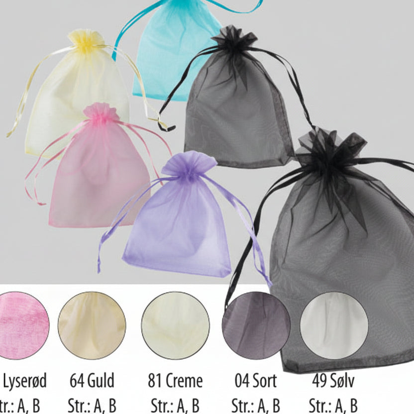 Organzaposer 15 x 20 cm - 25 stk. Vælg farve