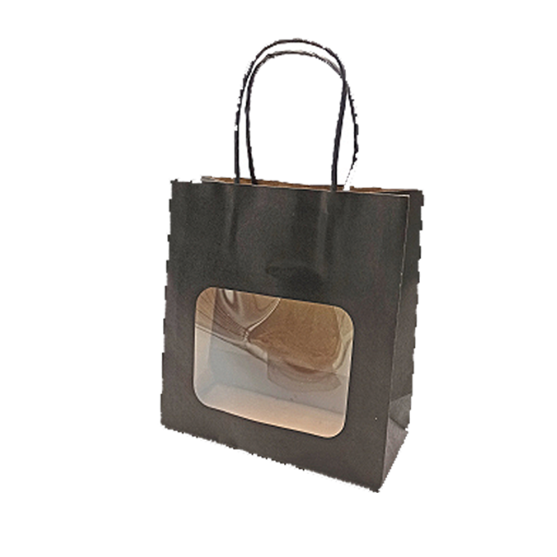 Papirpose, med vindue, sort, pk. med 20 stk., H 18,5 cm