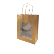 Papirpose. H 27,5 cm. M/ vindue. Gavepose - natur. 20 stk.