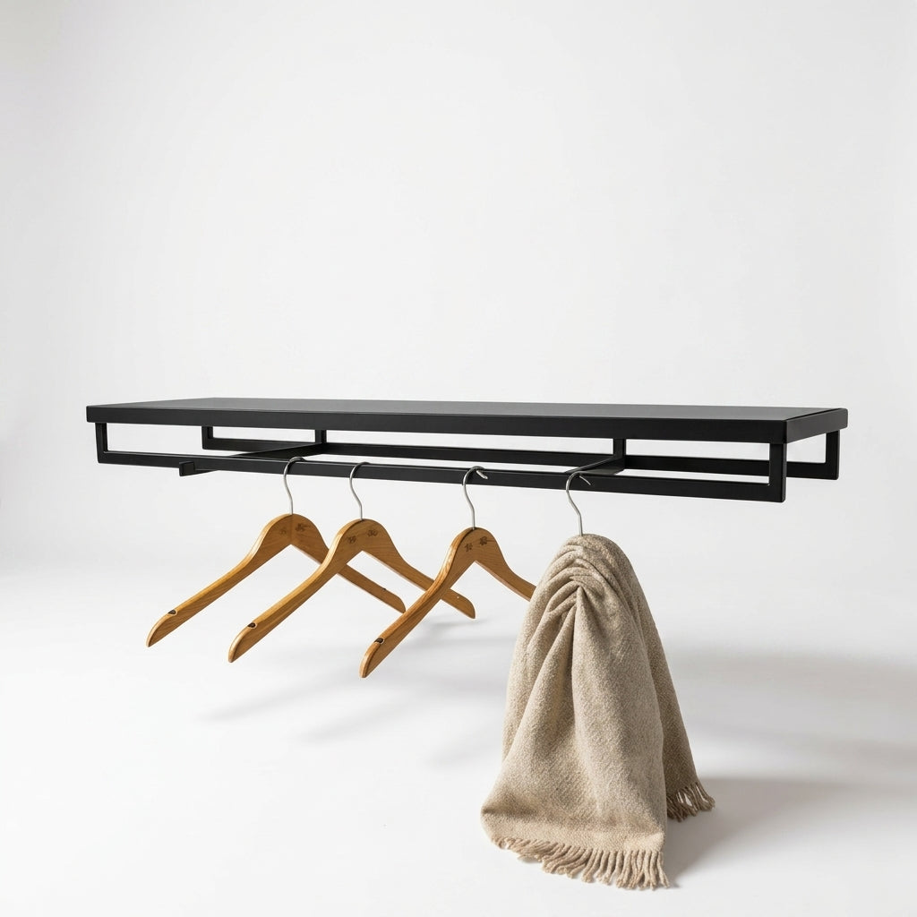HAPPY! - Shelf with hanging rail & 2 front hangers. Black