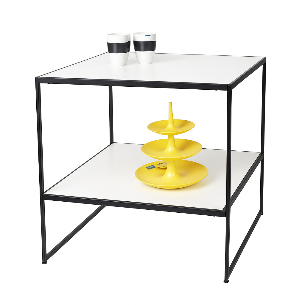 HAPPY! Folding table with white melamine boards. W74 x D74 x H82 cm.