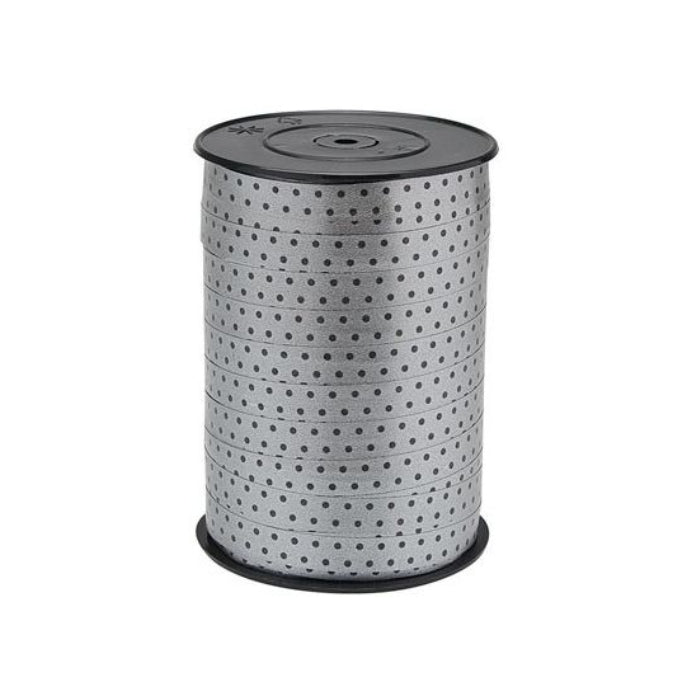 Gift ribbon. Silver with silver dots. 10 x 225 m.