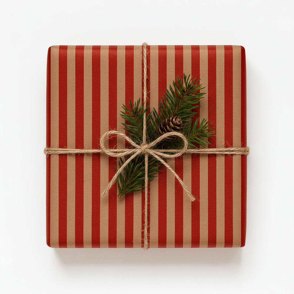 Gift wrap, natural with red stripes, Candy, brown kraft, 70 cm x 50 m *