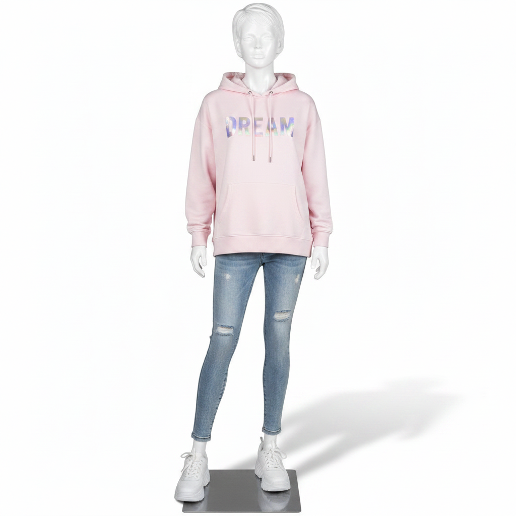 Teenagemannequin. Hvid med hoved, ansigt og skulpterede hår. Pige 16 år. Står ret