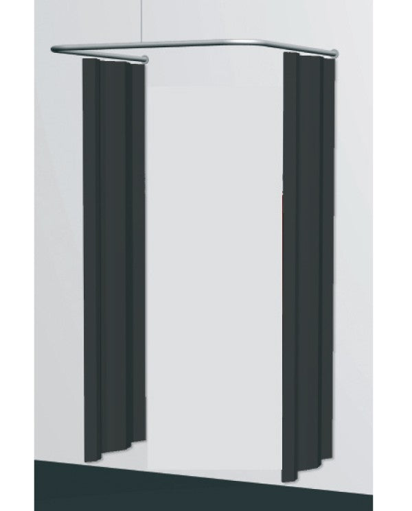 Prøverum, U-løsning (frit), inkl. sort forhæng, alu-farvet gardinstang. 100 x 100 x 100 cm, frithængende