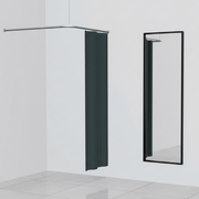 Próvurúm, V-loysn (hornloysn), inkl. svart gardin, ál-litað gardinstong. 100 x 100 cm, fríhangandi