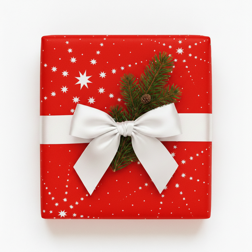 Wrapping paper, Christmas, red with white snowflakes, white coated, B50 cm x 50 m