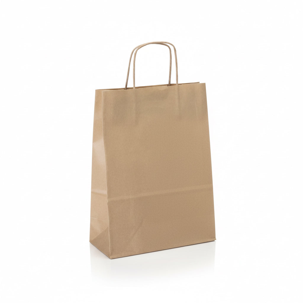 Papirpose med snoet håndtag, natur, pk med 50 stk., 24 x 11 x H31 cm