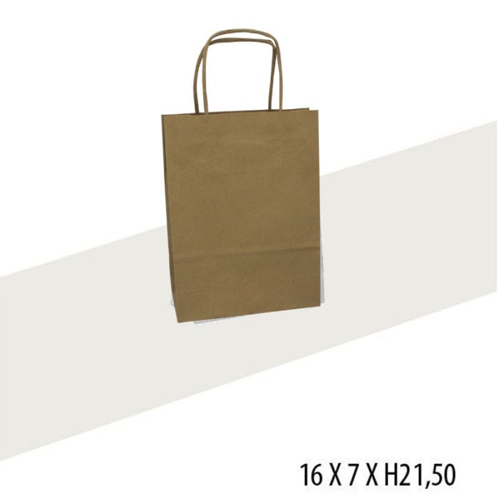 Paper bag - Small - 50 pcs. - natural. W 16 x D 7 x H 21.5 cm.