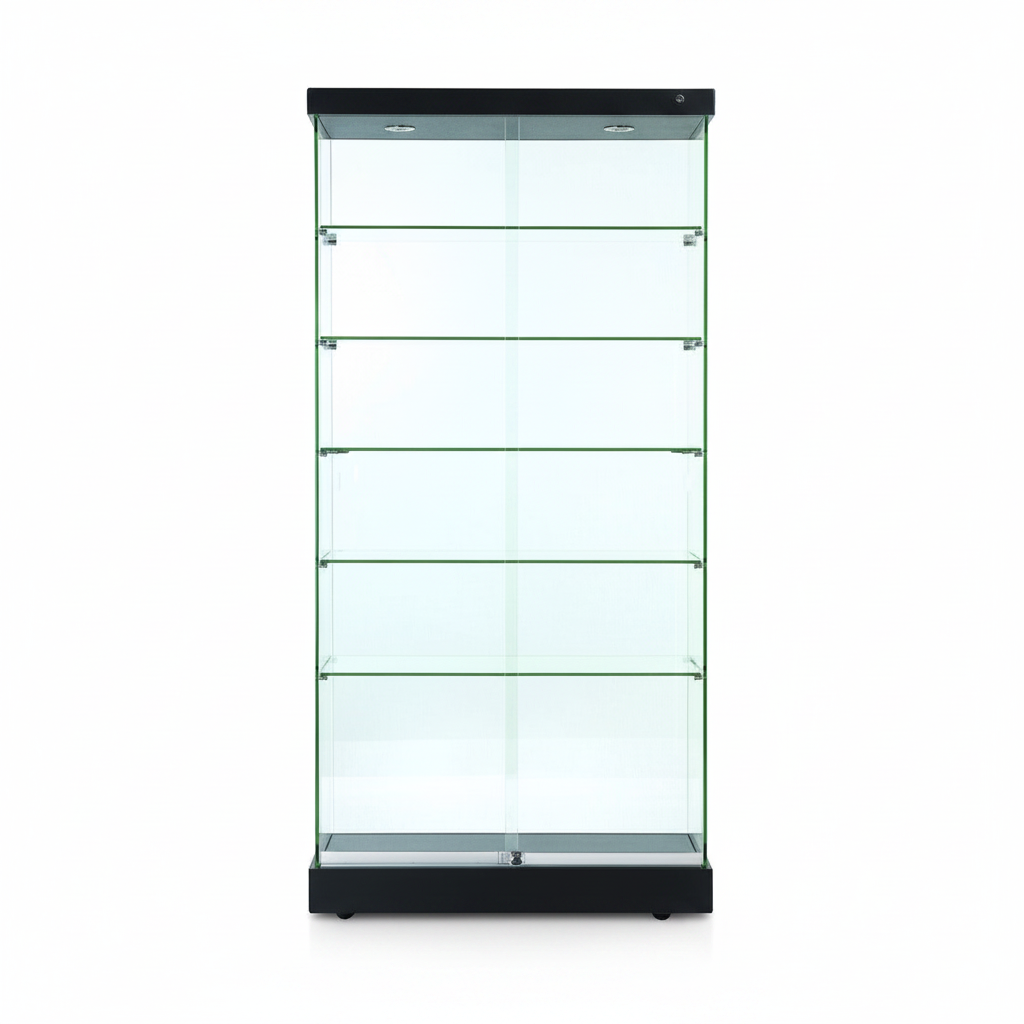 Vitrine - Toscana II, gulvvitrine, med lys, sort top og bund, 90 x 46 x H184 cm.