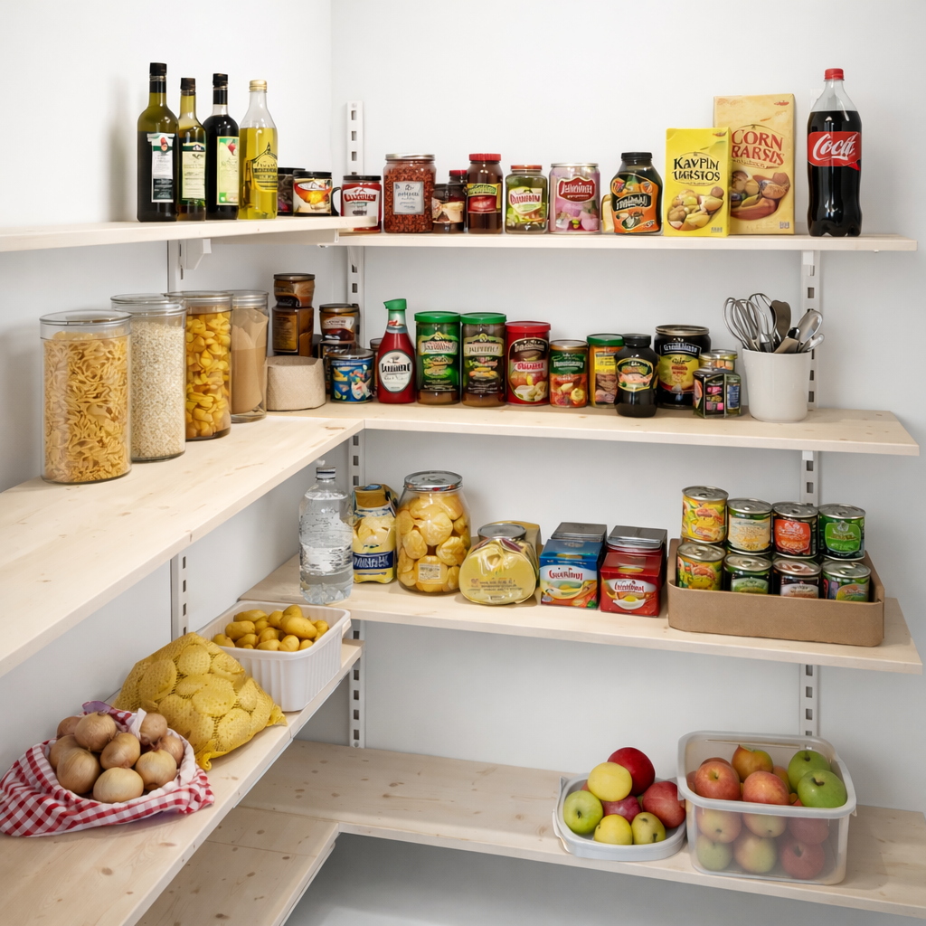 Viktualierum med Framework vægsskinner i hvid. Som vist