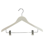 Puinen henkaritanko, massiivipuu, litteä, aikuisten, klipsillä, valkoinen, 12 mm paksu, 45 cm