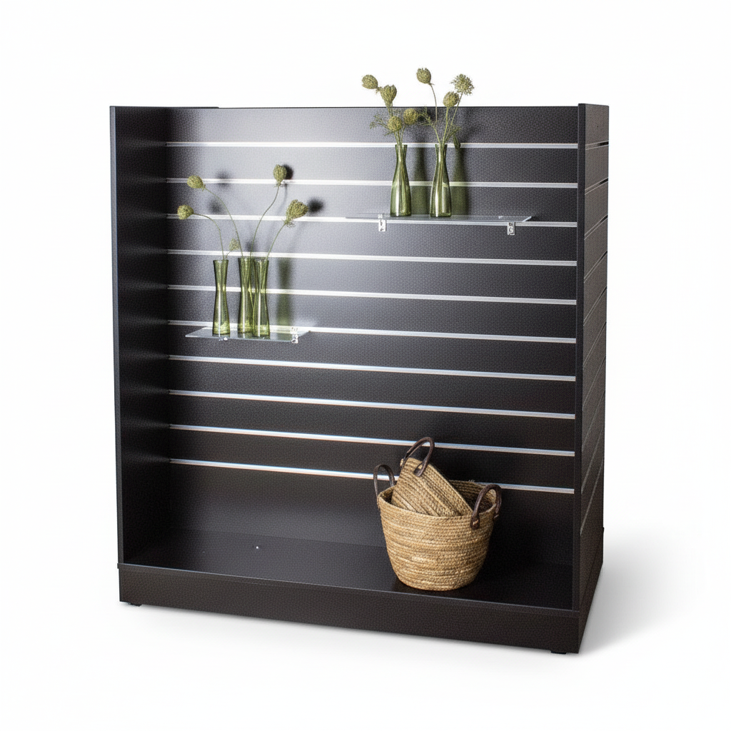 H-gondol, sort, med 10 cm rilleafstand, 124,6 x 60 x H132 cm inkl. hjul