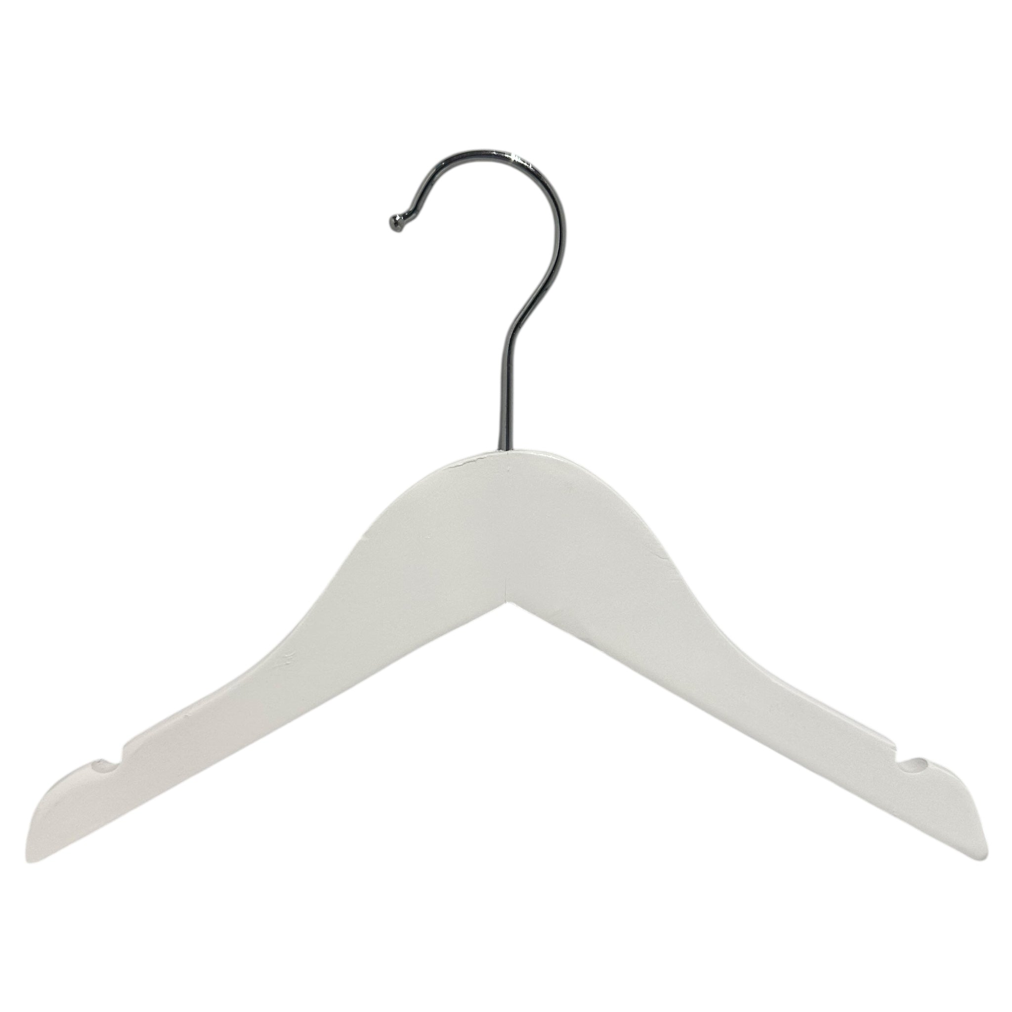 Viðarherðatré, massíft, flatt, fyrir ungabörn, með hakki og án stangar, hvítt, 27 cm