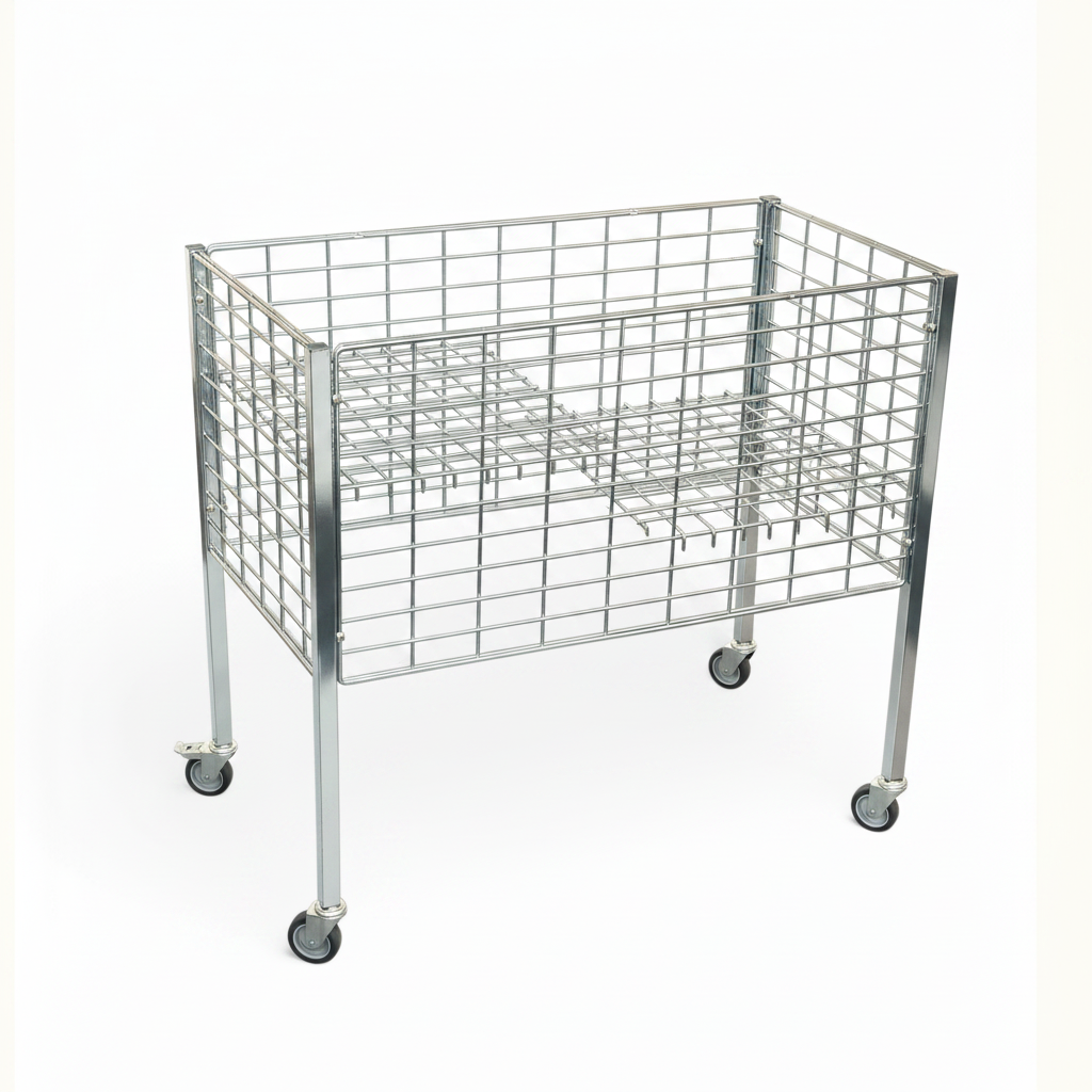 Boxer II salgskurv med hjul og justerbar bund – galvaniseret, 50 x 95,6 x H90 cm