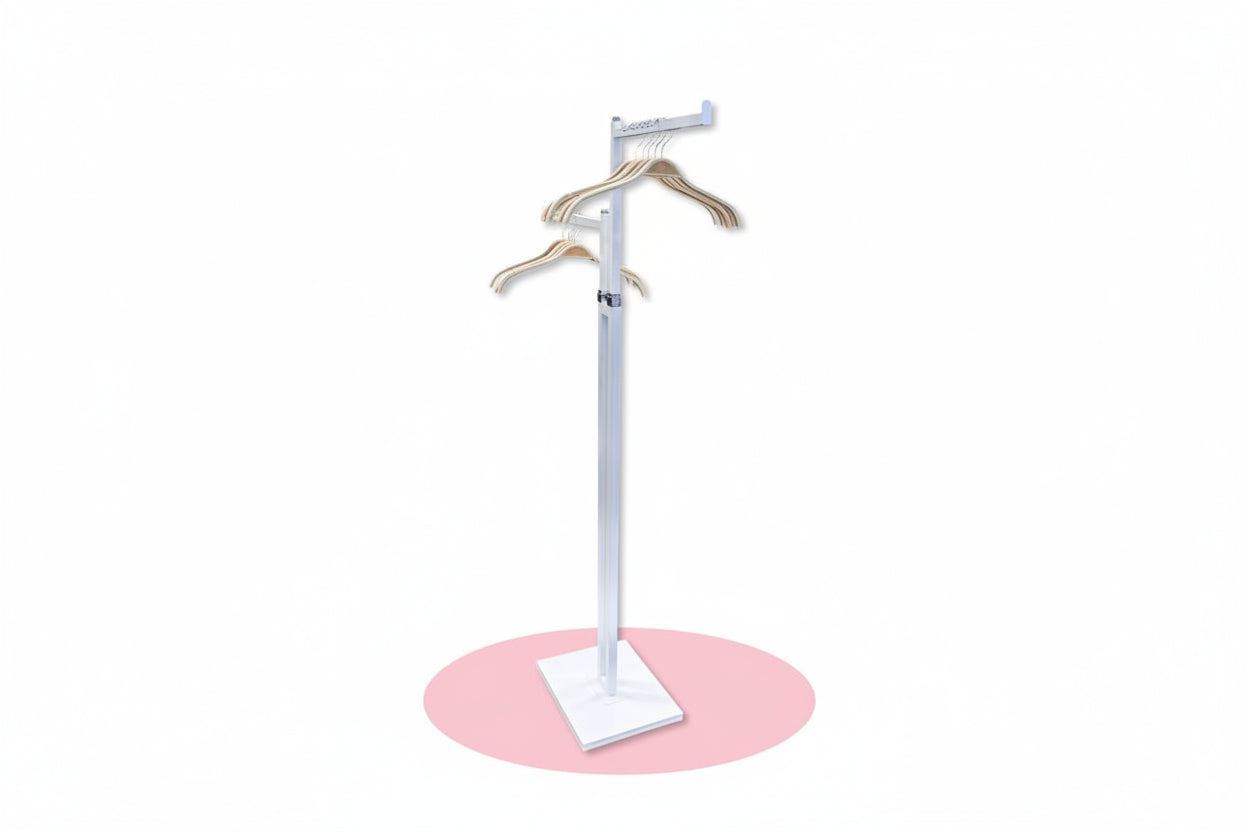 Joystick stand with 2 straight arms (38 cm) in chrome, height-adjustable, includes leveling feet, white stand, 80 x 39 cm, H125-195 cm