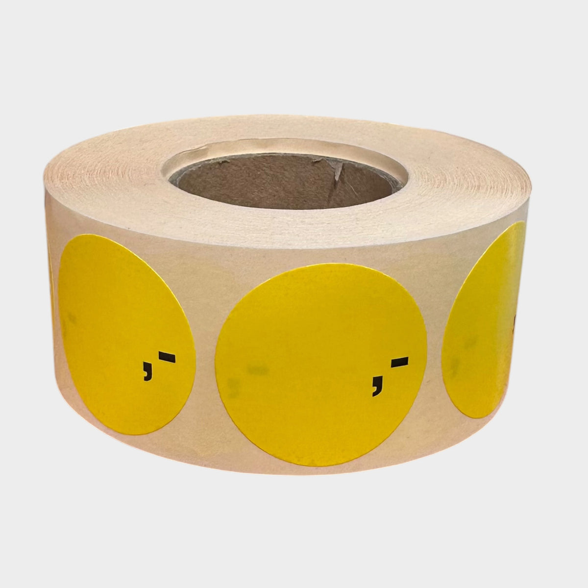 Yellow labels pre-printed ',-' / 1,000 pcs per roll.