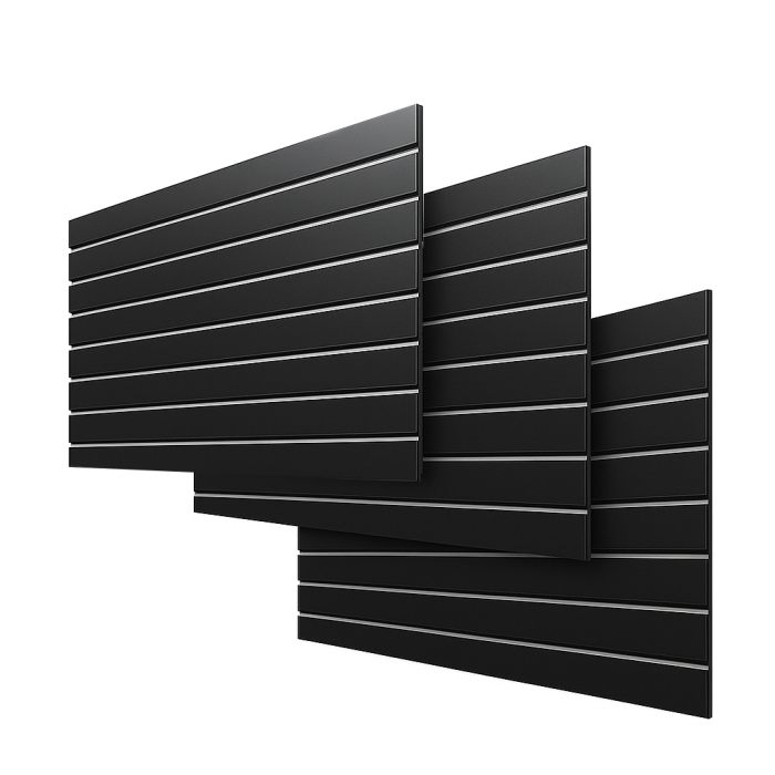 Grooved panel - 120 x 240 cm. - black - 10 cm. (3 pcs. 120 x 80) - Super set, light texture