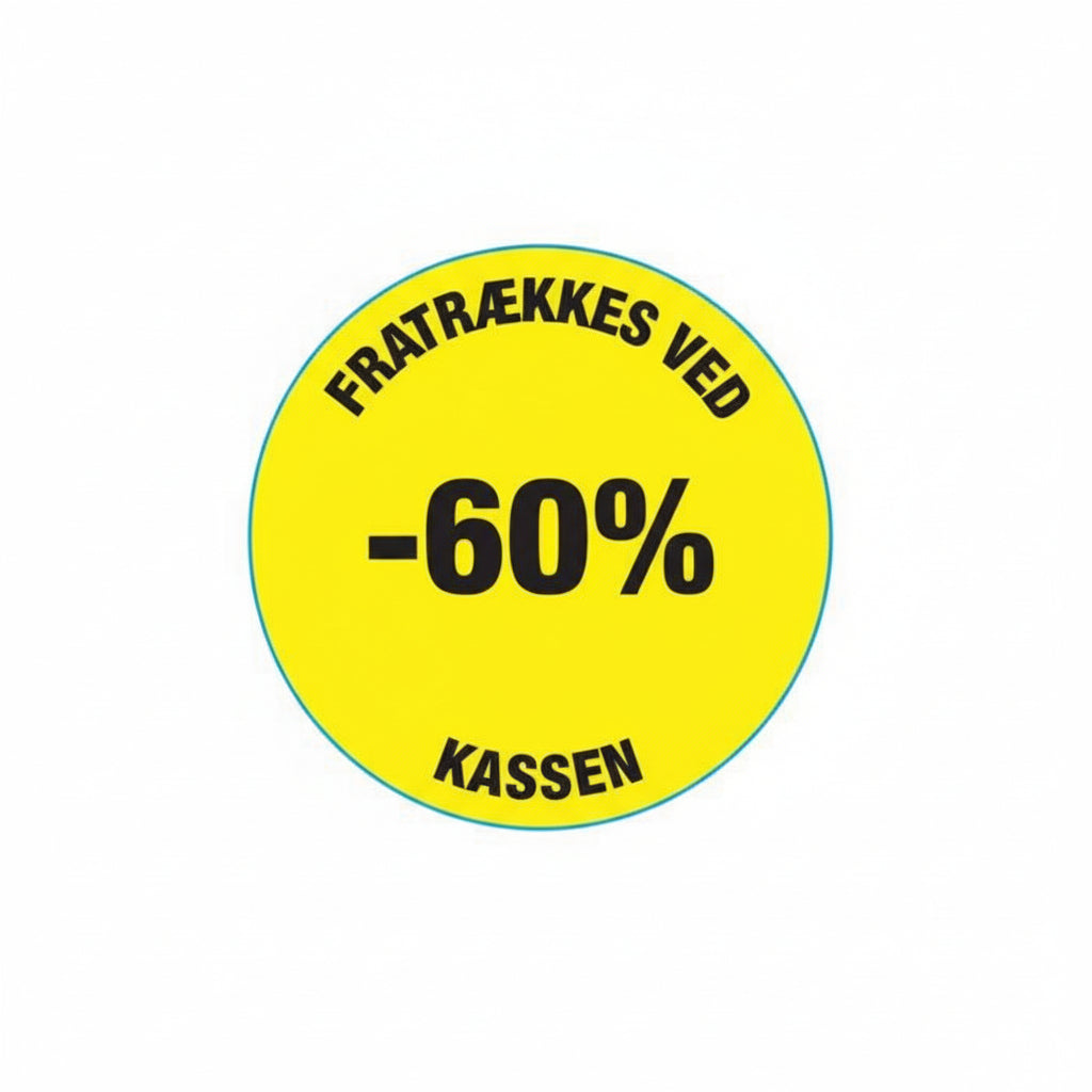 Yellow discount sticker 60%. Roll of 500 pcs. Ø 30 mm.
