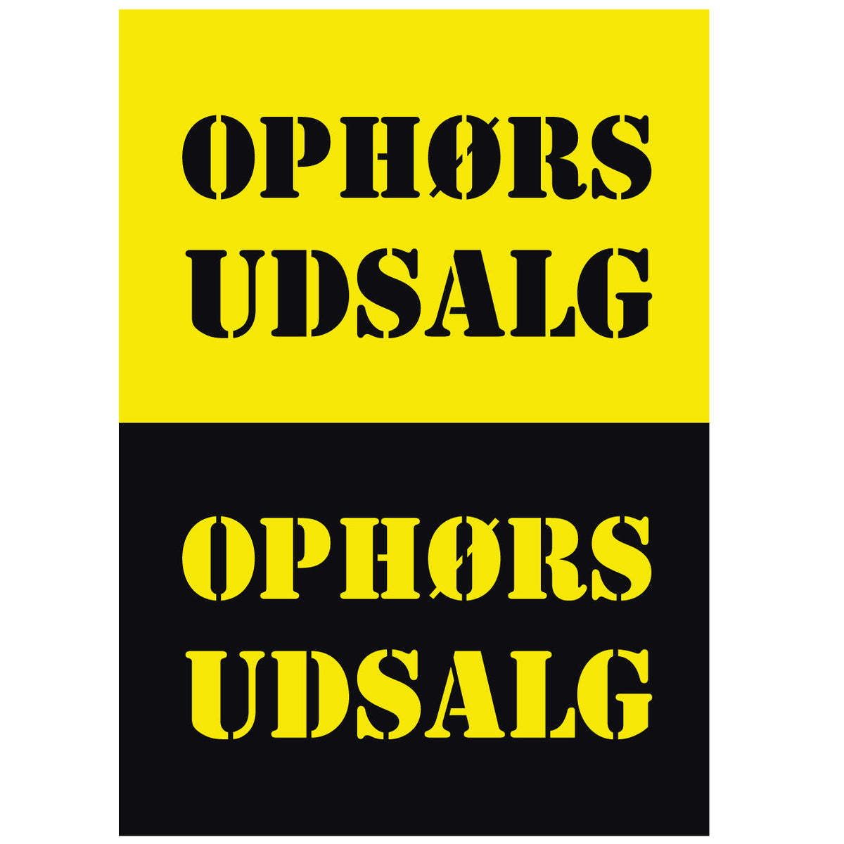 Plakat. Útsøla við lok (ophørs udsalg), gul við svart prent, 50 x 70 cm
