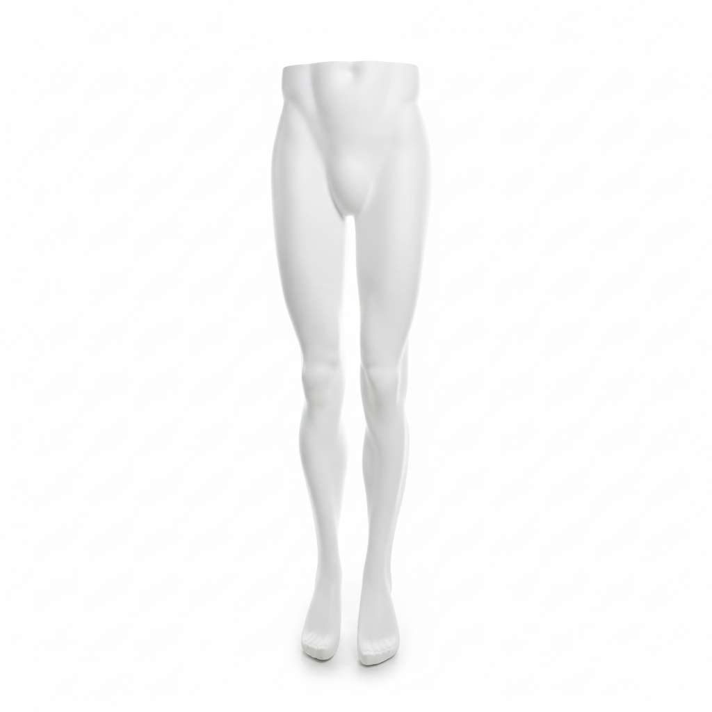 Herretorso, ben - hvid. Metal fodplade. Mannequin underdel