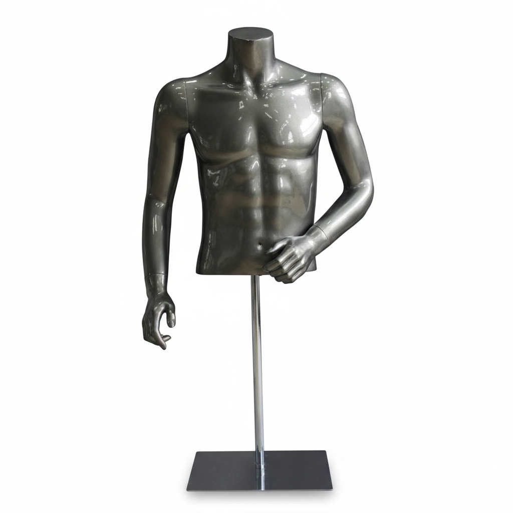 Herre torso bordmodel. Højglans grå med nister