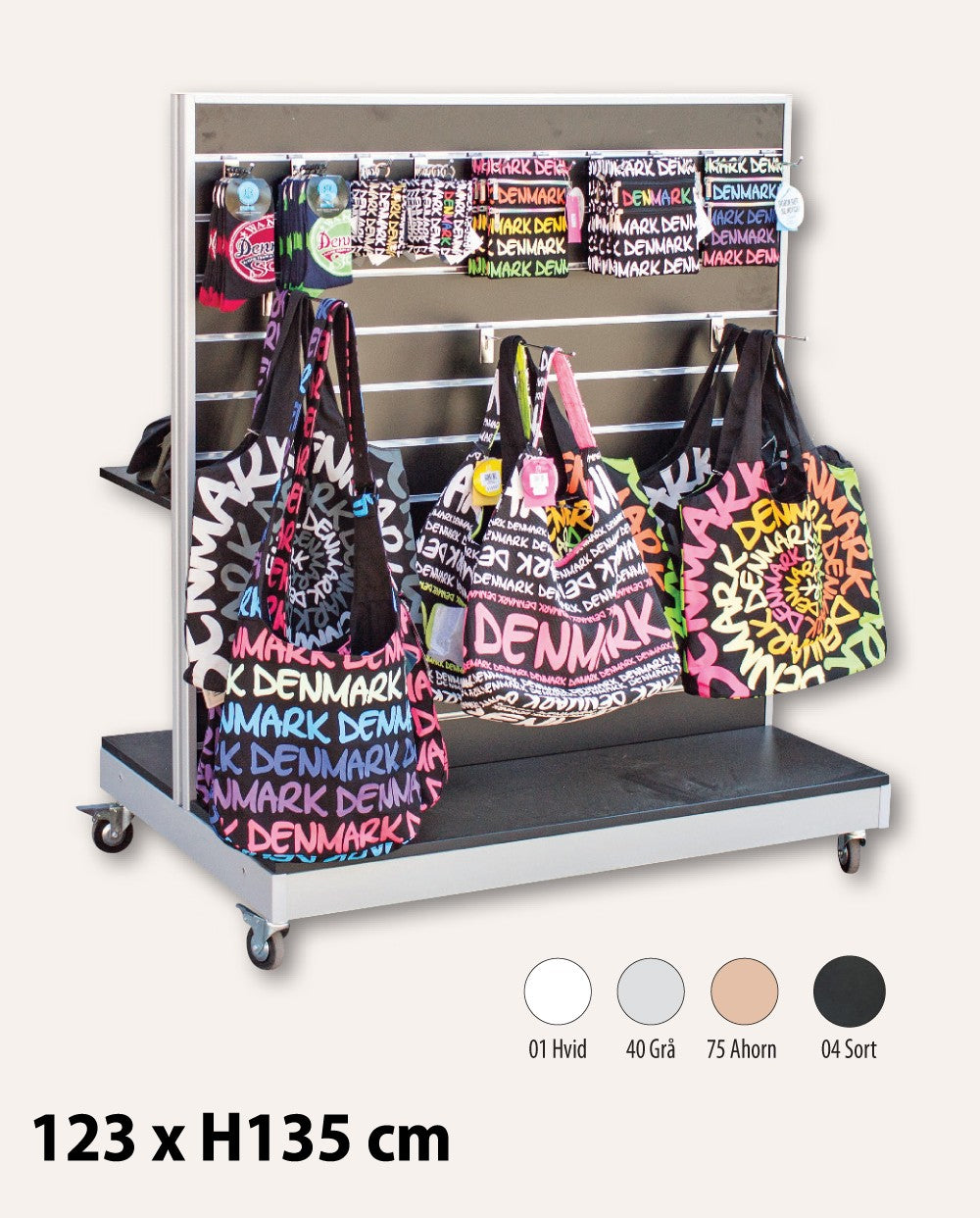 Dobbeltsidet gondol m/ rillepanel i alu-farvet metalstel. Sort, B 120 x H 135 cm. Rilleafstand: 10 cm