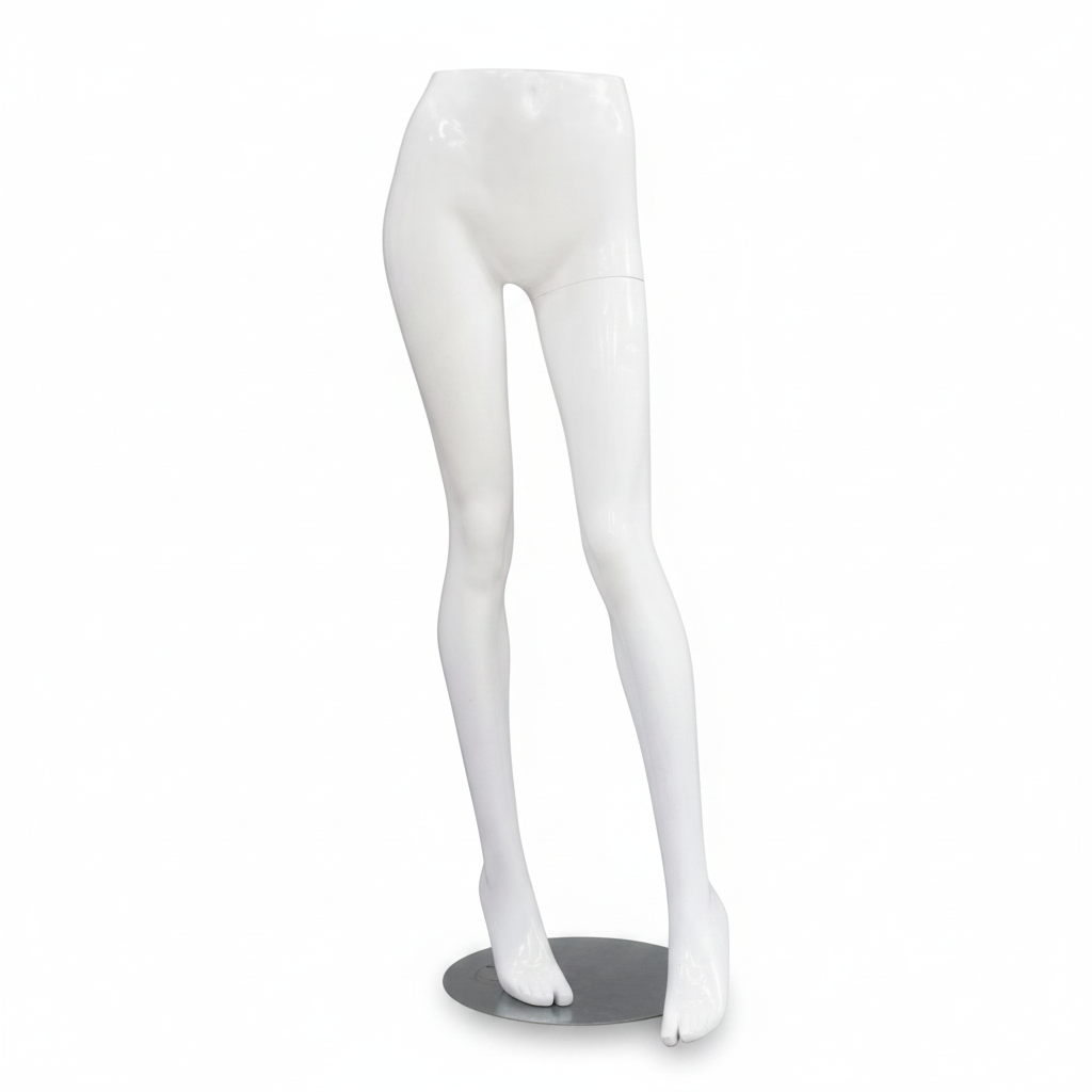 Dámatorso, bein - svørt. Metal fótpláta. Undirdel til mannequin. Høvtsvending
