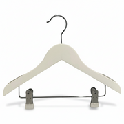 Wood hanger, solid, flat, junior, with clip, white, 32 cm