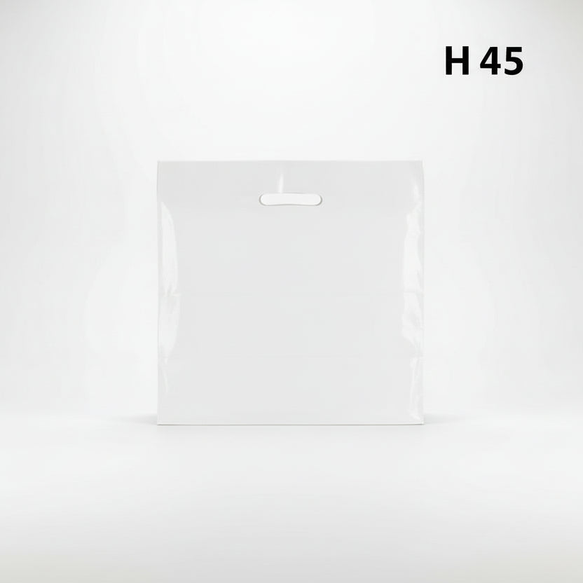 Stor hvid plastpose med forstærket håndtag
