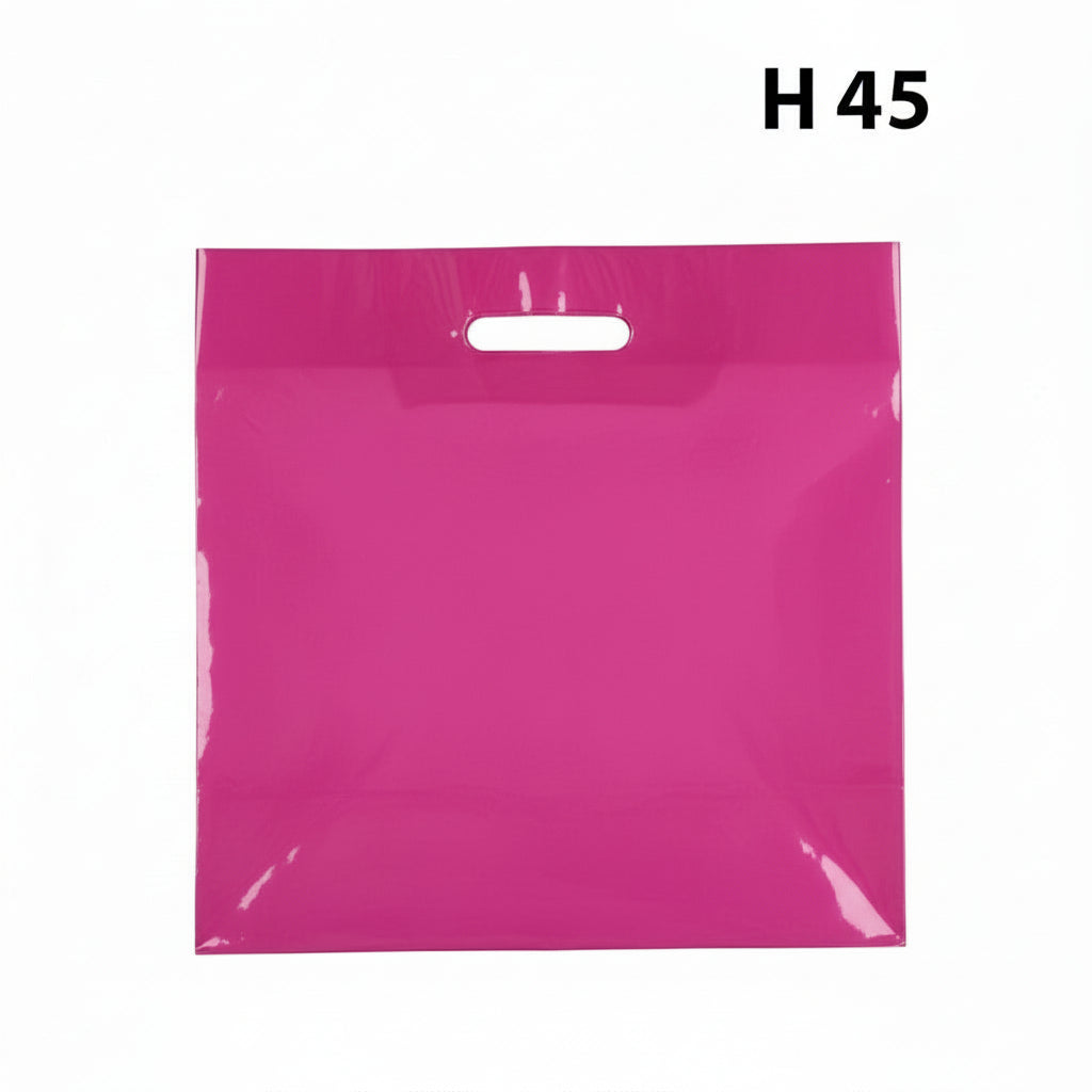 Plastpose, stor, pink, pk. med 100 stk., 50 micron, B 56 X D/BF 10 X H 45 cm., forstærkede håndtag