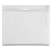 Plastpose, ekstra stor, hvid, pk. med 100 stk., 60 micron, B 70 x D/BF 15 x H 60 cm., forstærkede håndtag