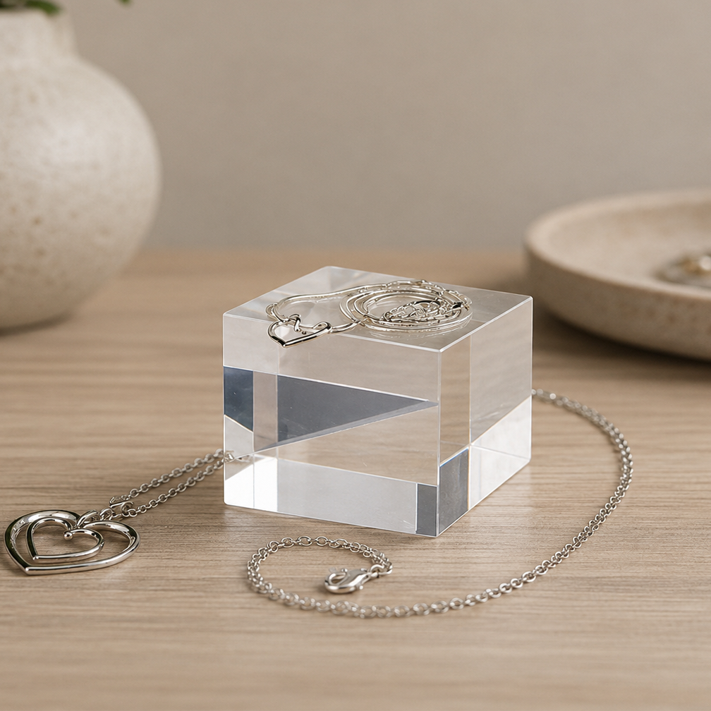 Display block, clear acrylic, 5 x 5 x H4 cm, for jewelry