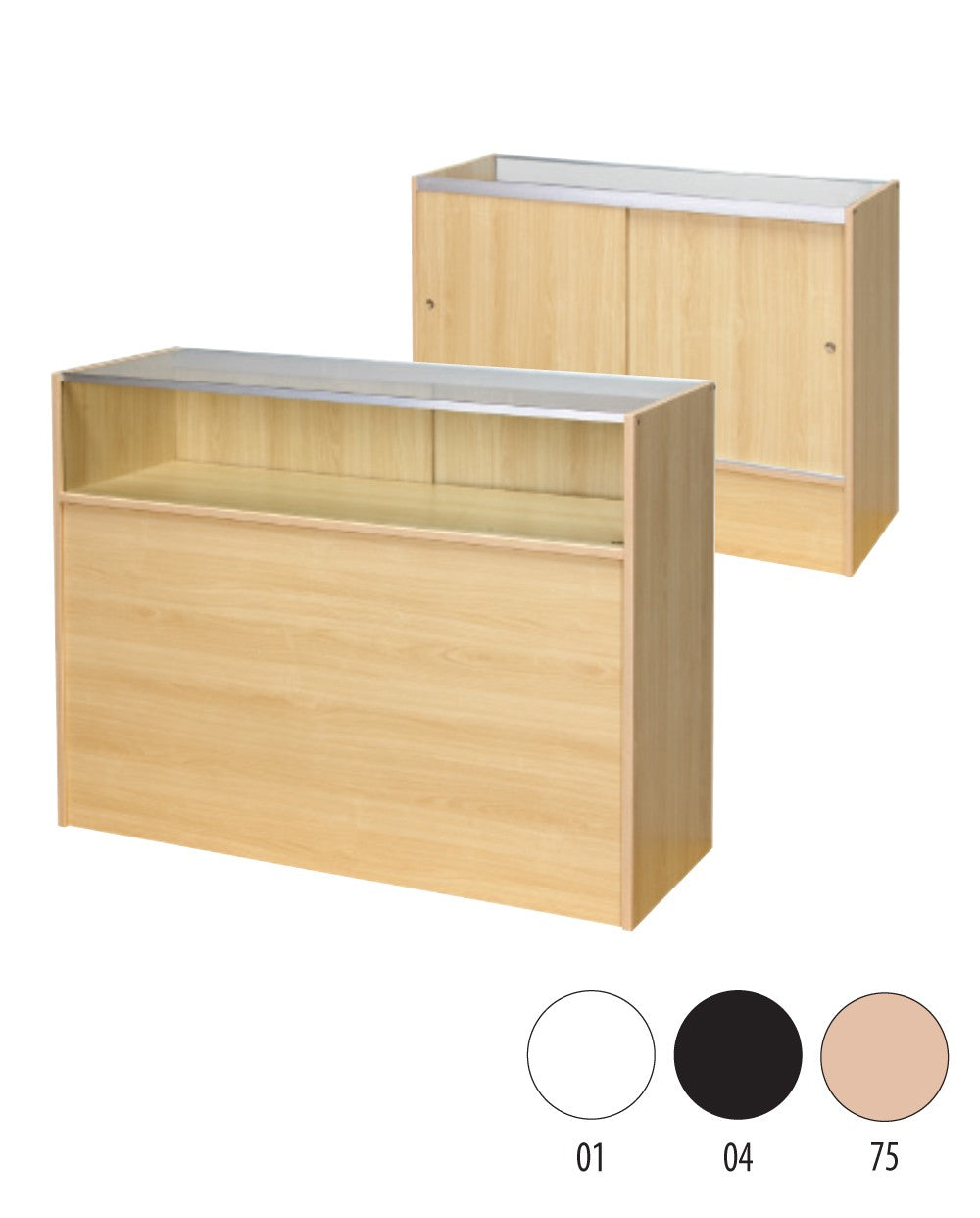 Slimline Disk, glasmodul, med 1/4 glasfront og skydelåger, ahorn, B 122 × D 46 × H 96 cm