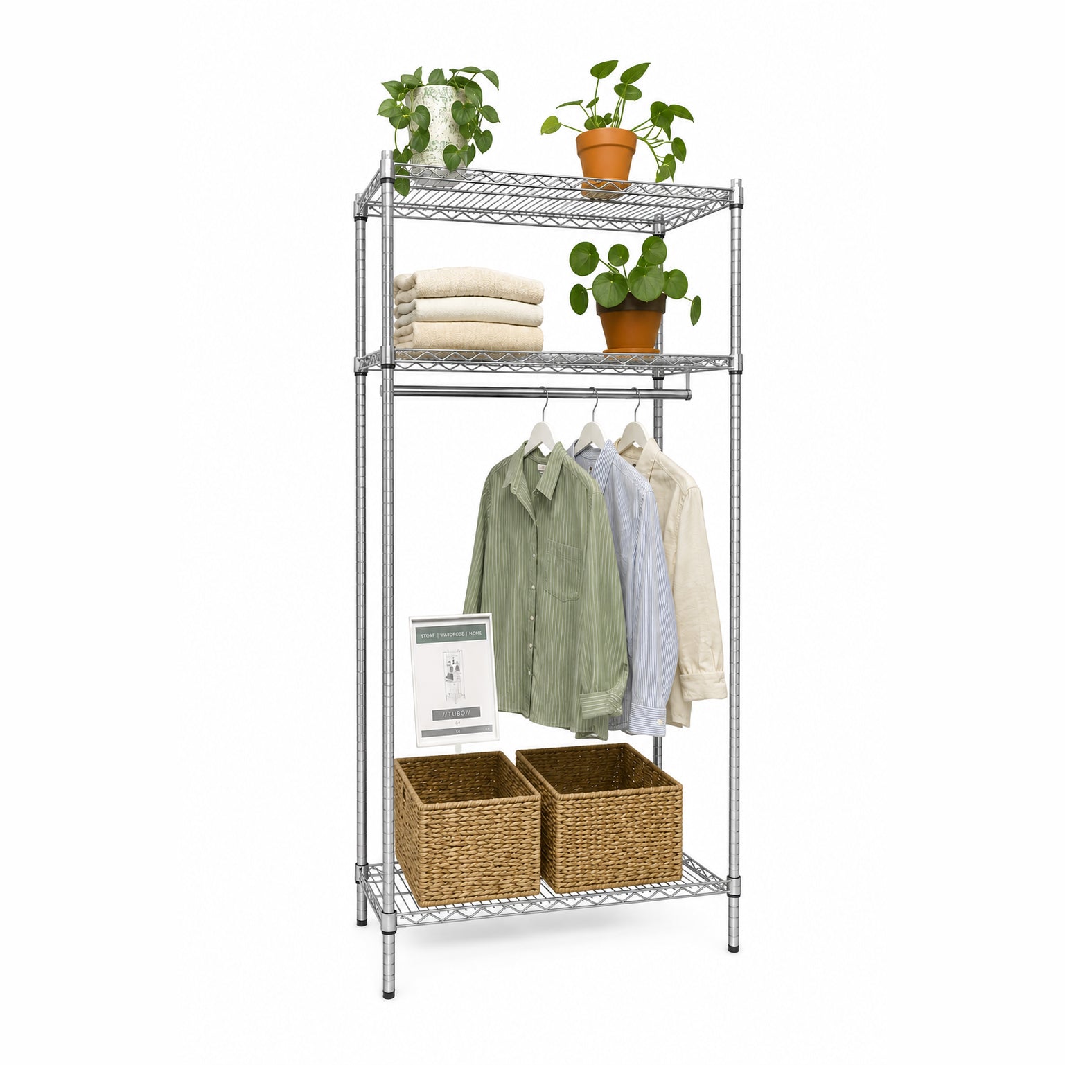 Garderobe Reol - TUBO (B 91 x D 36 x H 220 cm.) - Krom