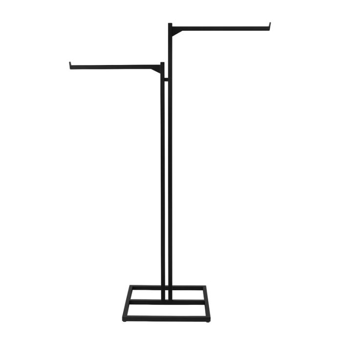 Tøjstativ. 2-armet gulvstativ, sort, m/2 lige arme, 50 cm sorte. H130-200. Fod 50x35 cm.
