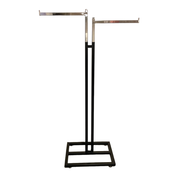 Tøjstativ - 2-armet gulvstativ sort, m/2 lige arme, 39 cm krom. H130-200. Fod 50x35 cm.