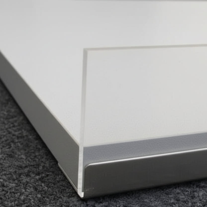 Melamínhilla hvít, skráð með frambrún í hvítu, 61 x 37 cm