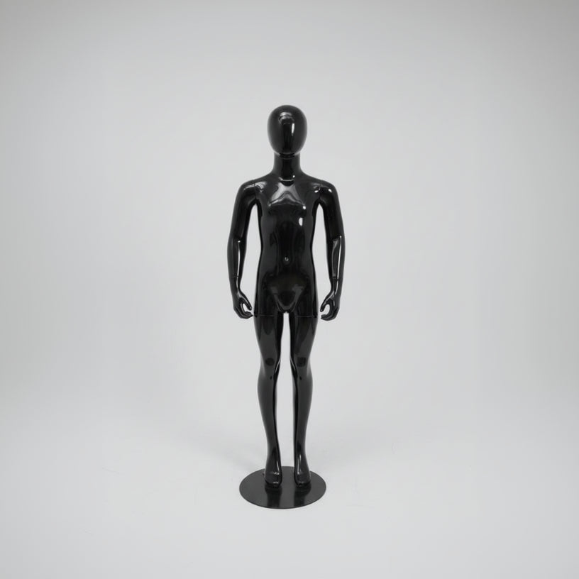 Children's mannequin. Black high gloss with head. 8–10 years. H134 cm. Standing