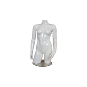 Kvindetorso i glasfiber. Hvid high gloss uden hoved. Torso med hofter. På fodplade.