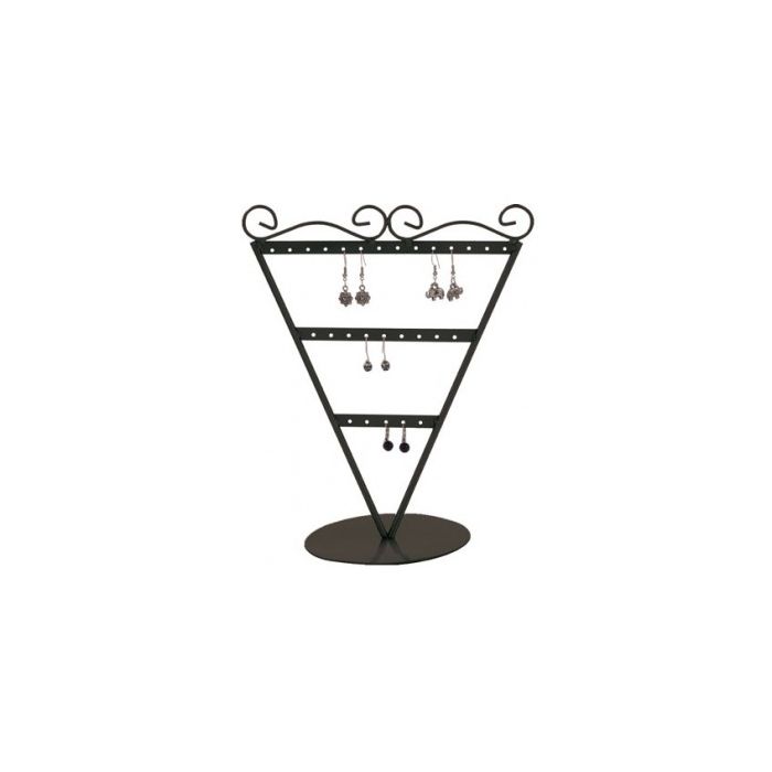 Ørestikkedisplay V-formet. Sort metal. H23 cm. 13 par øreringe