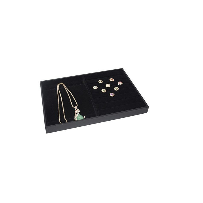 Smykkebakke til ringe & halskæder. Sort Flock