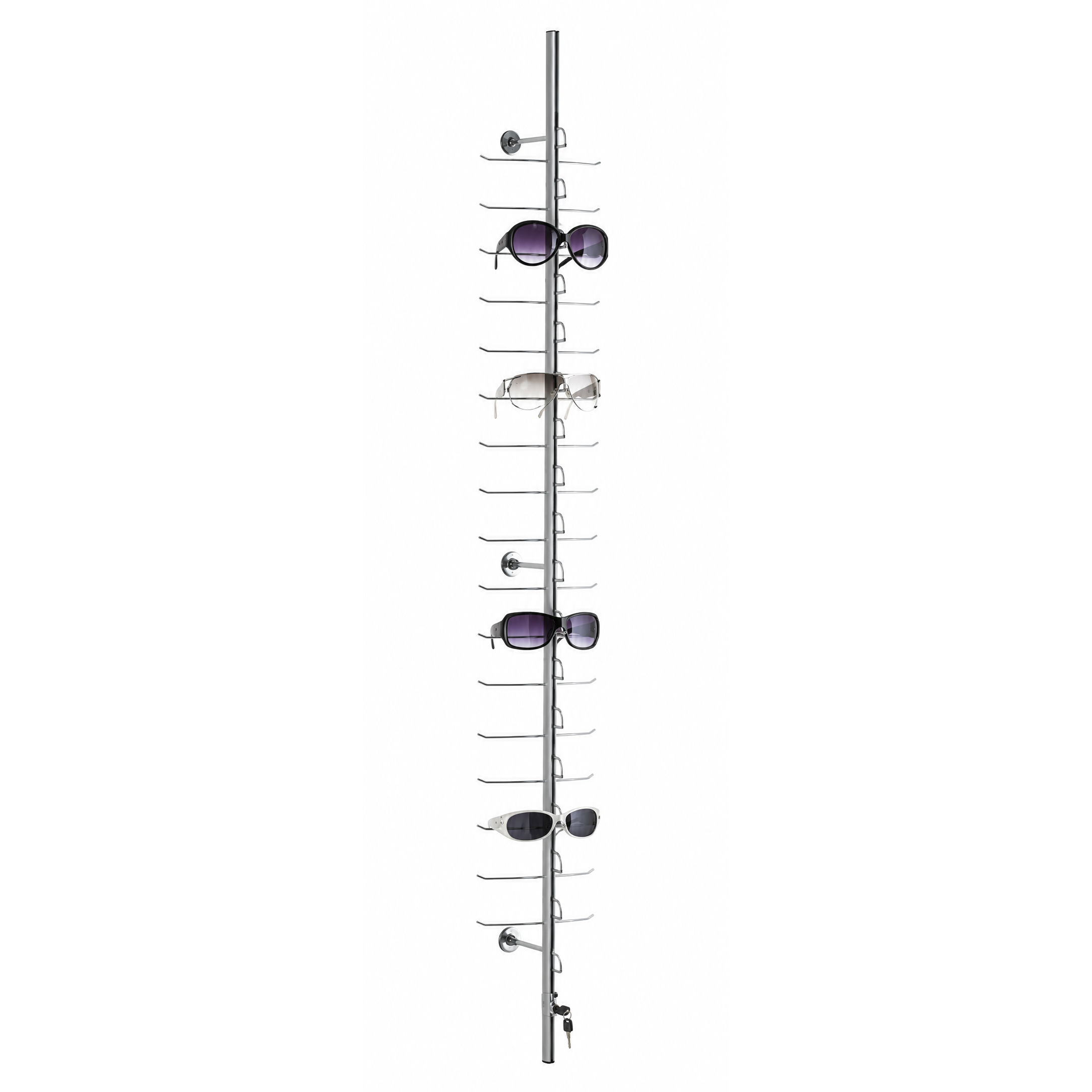 Glasses display for wall. Aluminum with lock. 16 glasses.