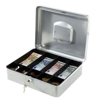 Pengekasse 30 x 24 x H9. med nøgle. Grå