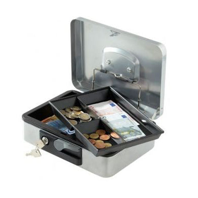 Pengekasse 25 x 18 x H9. med nøgle. Grå. 3 rum