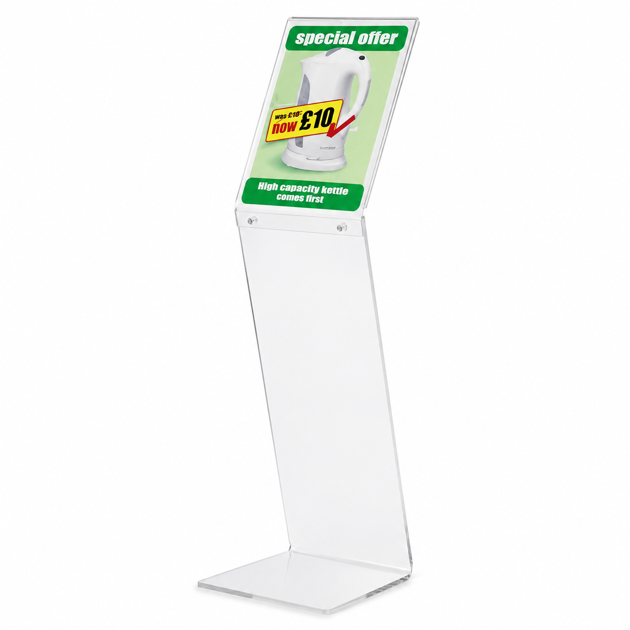 Skilteholder, A4, til gulv, høj stander, akryl, 22 x 27 x H 100 cm.