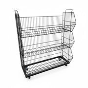 Stabelkurv med 3 kurve og hjul – mat sort, 81 x 43 x H100 cm