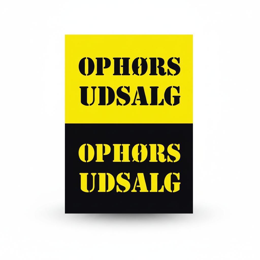 Plakat. Útsøla við lok (ophørs udsalg), gul við svart prent, 50 x 70 cm
