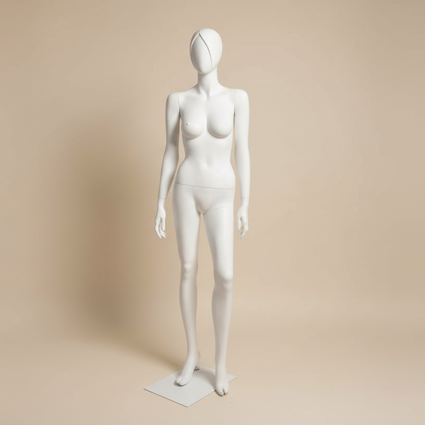 Mannequin. Dame 2 m/skulptureret hår. Hvid. Let på tå