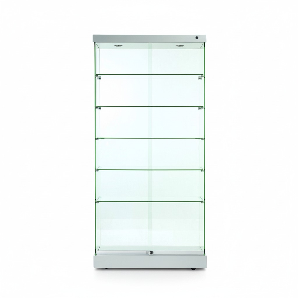Vitrine - Toscana II, gulvvitrine med lys, alu top og bund, 90 x 46 x H184 cm.